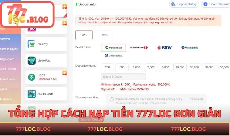 Tổng hợp các cách nạp tiền 777LOC đơn giản